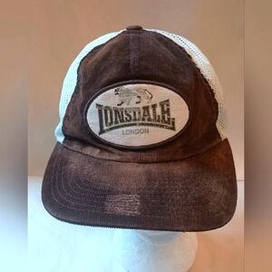 Vtg Lonsdale London Brown Corduroy Mesh Baseball Cap Hat 1990s New OSFM